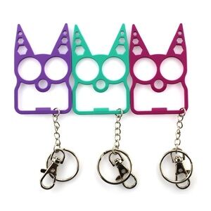 Purple, Teal & Magenta Cat-Shaped Keychain Self-Defense Tool